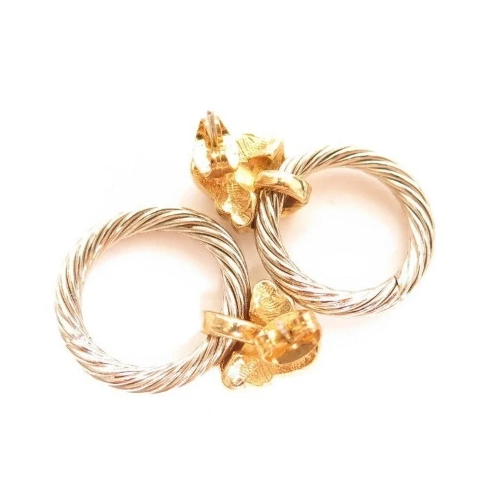 Silver‎ & Gold Tone Hoop Earrings Twisted Rope Design Pierced